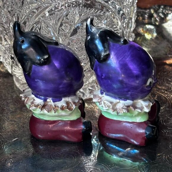 Vintage Anthropomorphic Eggplant Salt & Pepper Shakers – Japan, 1950s Vegetable - Picture 5 of 8